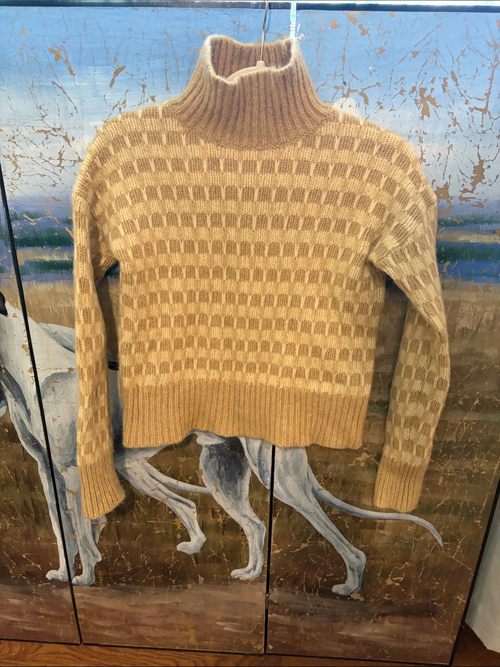 Everlane Alpaca Wool Honey Cream Check Turtleneck Sweater